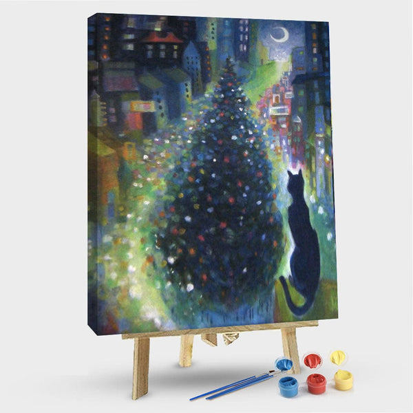 paintingnumberart 16"x20"/40x50cm / Without frame Paint By Numbers Kit – Cat By Christmas Tree