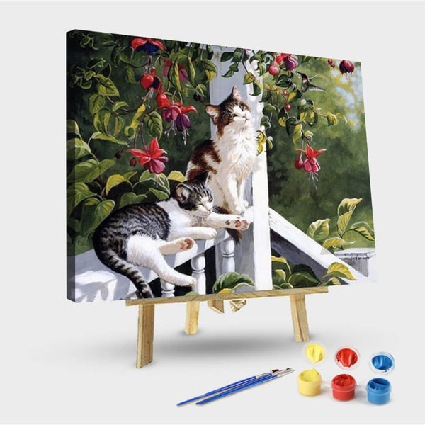 paintingnumberart 16"x20"/40x50cm / Without frame Paint By Numbers Kit-Cat Couple Sitting in Balcony