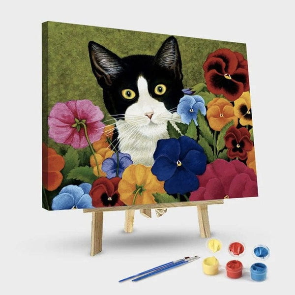 paintingnumberart 16"x20"/40x50cm / Without frame Paint By Numbers Kit – Cat in Colorful Flowers