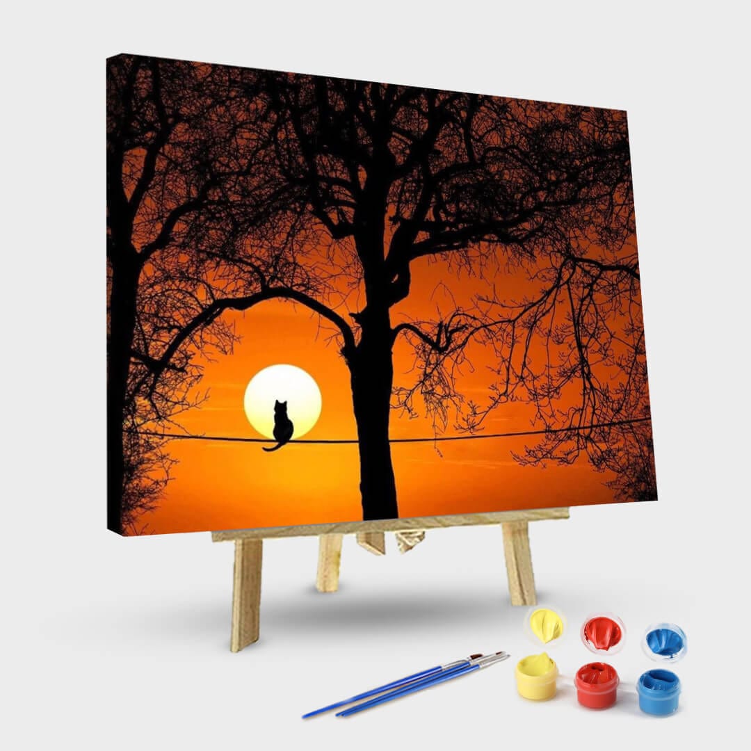 paintingnumberart 16"x20"/40x50cm / Without frame Paint By Numbers Kit-Cat Sitting under Autumn Tree