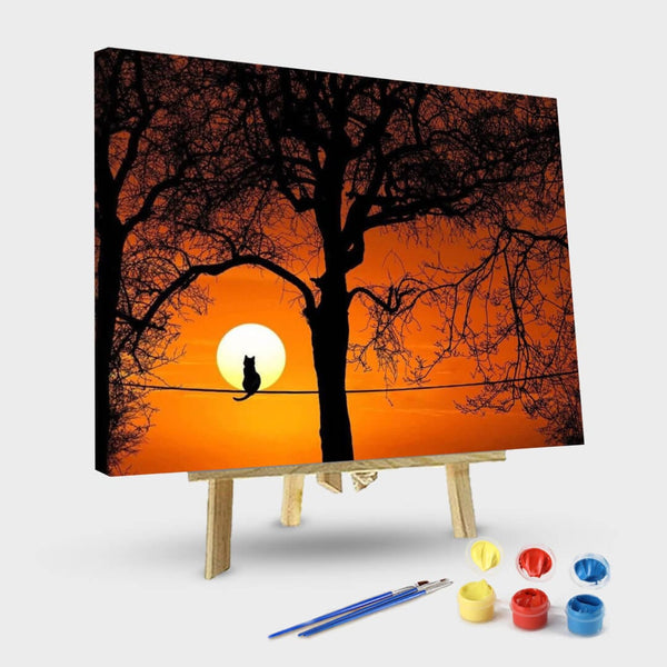 paintingnumberart 16"x20"/40x50cm / Without frame Paint By Numbers Kit-Cat Sitting under Autumn Tree