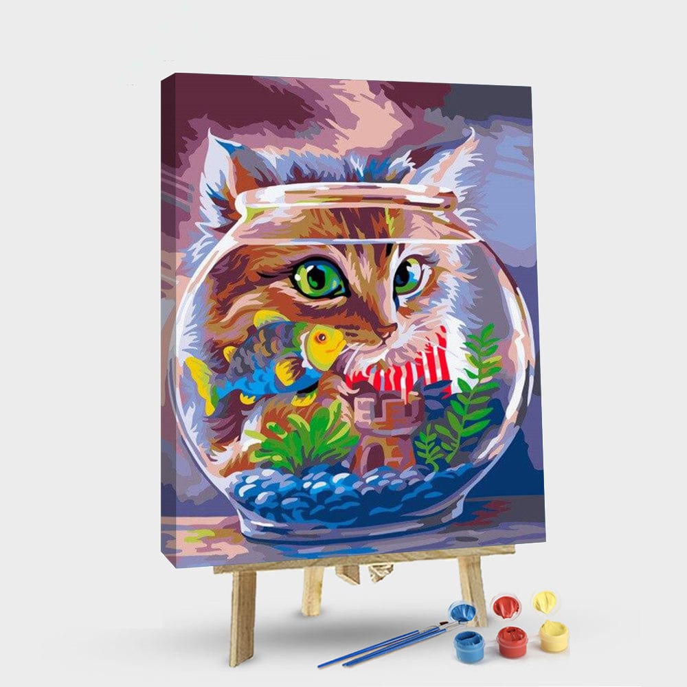 paintingnumberart 16"x20"/40x50cm / Without frame Paint By Numbers Kit – Cat Watch a Little Fish