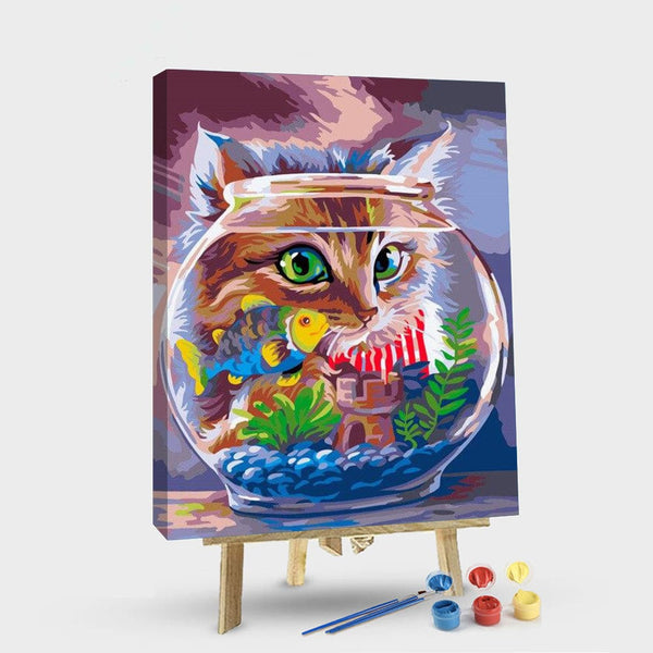 paintingnumberart 16"x20"/40x50cm / Without frame Paint By Numbers Kit – Cat Watch a Little Fish