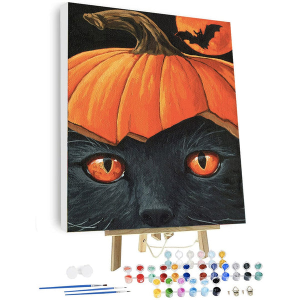paintingnumberart 16"x20"/40x50cm / Without frame Paint By Numbers Kit – Cat Wearing a Pumpkin Hat