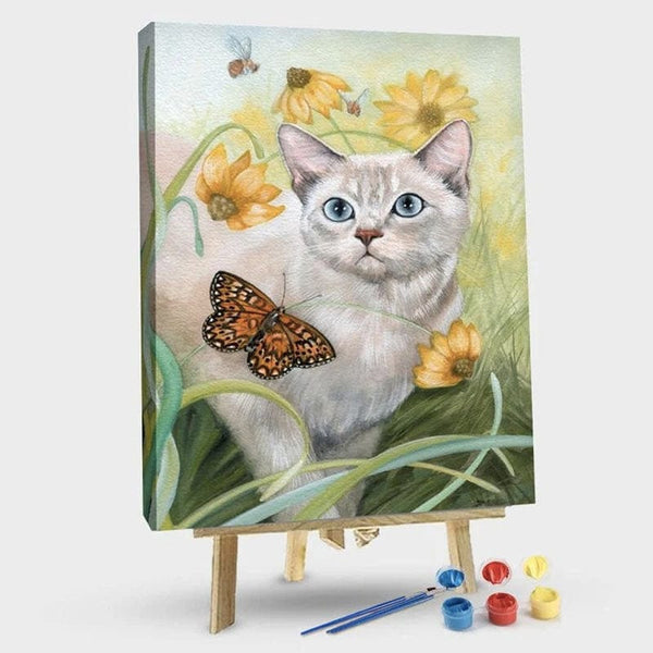 paintingnumberart 16"x20"/40x50cm / Without frame Paint By Numbers Kit – Cat with Butterflies