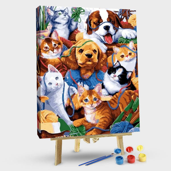 paintingnumberart 16"x20"/40x50cm / Without frame Paint by Numbers Kit-Cats & Dogs Playing with Yarn Regular price