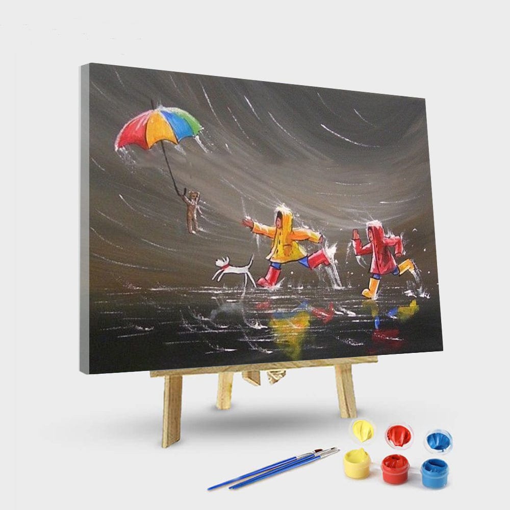 paintingnumberart 16"x20"/40x50cm / Without frame Paint By Numbers Kit – child running in the rain