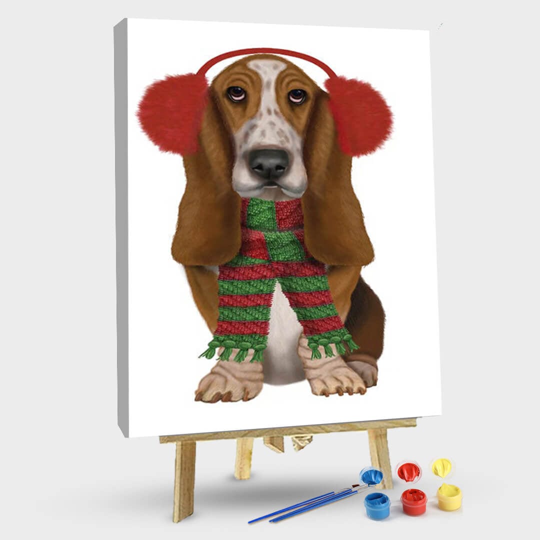 paintingnumberart 16"x20"/40x50cm / Without frame Paint By Numbers Kit-Christmas Des – Basset Hound and Ear Muffs