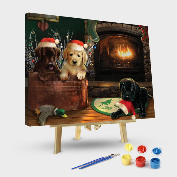 paintingnumberart 16"x20"/40x50cm / Without frame Paint By Numbers Kit-Christmas Des – Three puppies