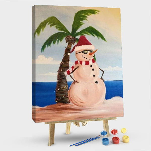 paintingnumberart 16"x20"/40x50cm / Without frame Paint By Numbers Kit -Christmas Snowman By Coconut Tree