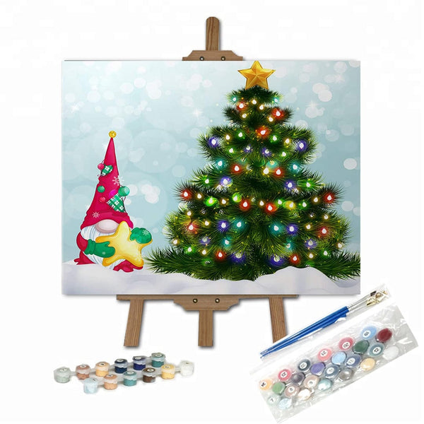 paintingnumberart 16"x20"/40x50cm / Without frame Paint By Numbers Kit-Christmas Tree and Gnome with Star