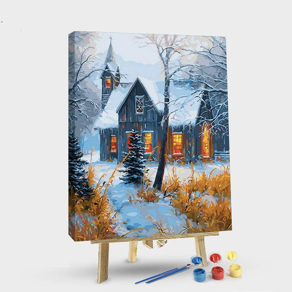 paintingnumberart 16"x20"/40x50cm / Without frame Paint By Numbers Kit – Church In Trees and Snow