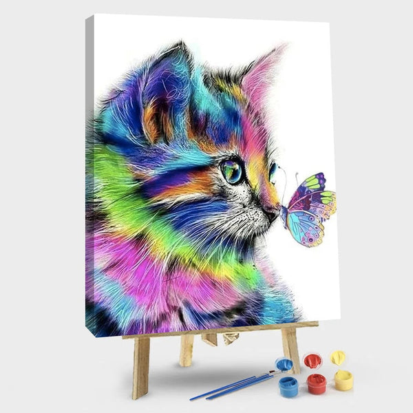 paintingnumberart 16"x20"/40x50cm / Without frame Paint By Numbers Kit – Colored Cat And Butterfly