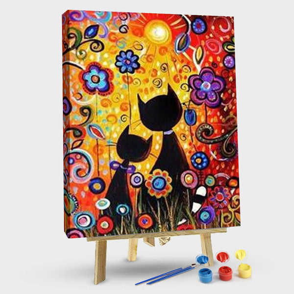 paintingnumberart 16"x20"/40x50cm / Without frame Paint By Numbers Kit-Colorful Flowers and Cats Painting