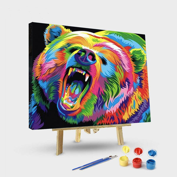 paintingnumberart 16"x20"/40x50cm / Without frame Paint By Numbers Kit – Colorful Growling Bear