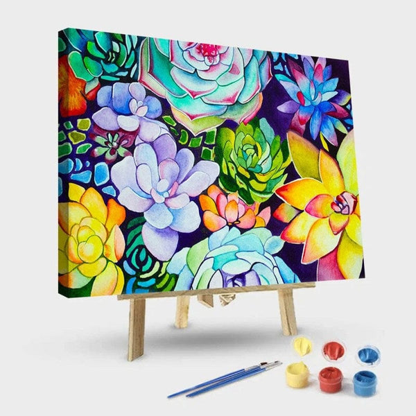 paintingnumberart 16"x20"/40x50cm / Without frame Paint By Numbers Kit – Colorful Succulent Plant