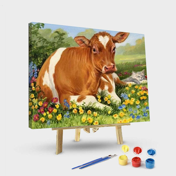 paintingnumberart 16"x20"/40x50cm / Without frame Paint By Numbers Kit – Cows and a Cat