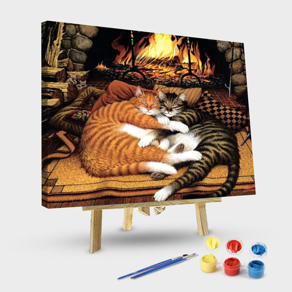 paintingnumberart 16"x20"/40x50cm / Without frame Paint by Numbers Kit-Cute Loving Cat Couple