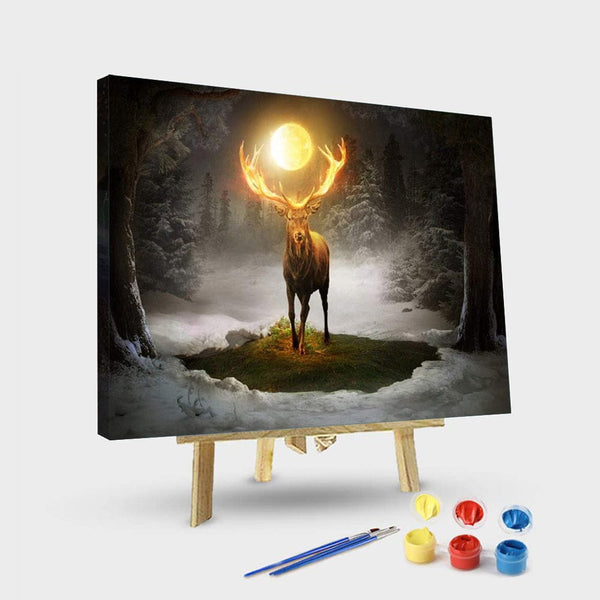 paintingnumberart 16"x20"/40x50cm / Without frame Paint By Numbers Kit – Deer And Full Moon