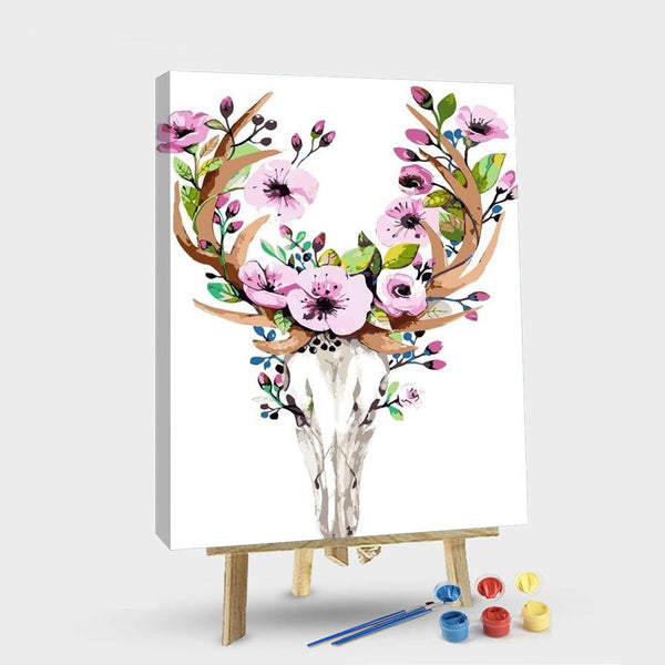paintingnumberart 16"x20"/40x50cm / Without frame Paint By Numbers Kit – Deer Skull with Flowers