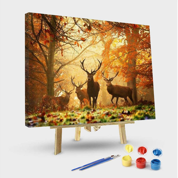 paintingnumberart 16"x20"/40x50cm / Without frame Paint By Numbers Kit – Deers in Autumn Forest