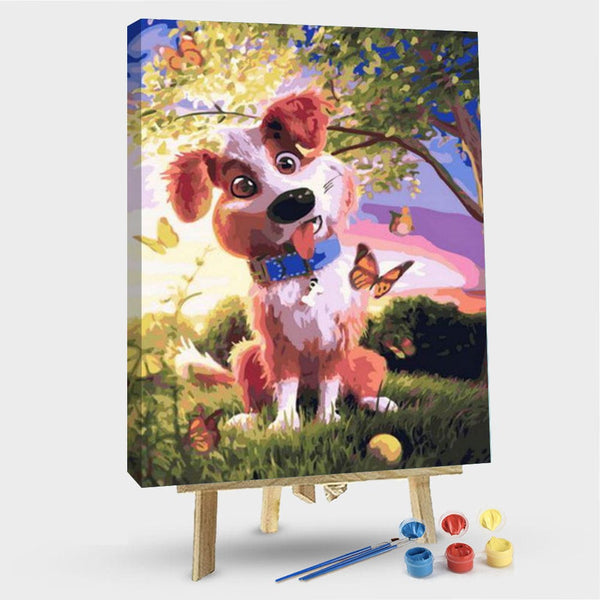 paintingnumberart 16"x20"/40x50cm / Without frame Paint By Numbers Kit – Dog And Butterfly