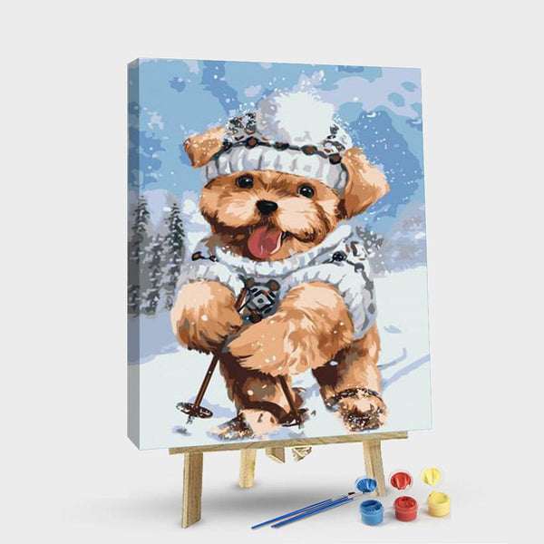 paintingnumberart 16"x20"/40x50cm / Without frame Paint By Numbers Kit – Dog Skiing On Snow