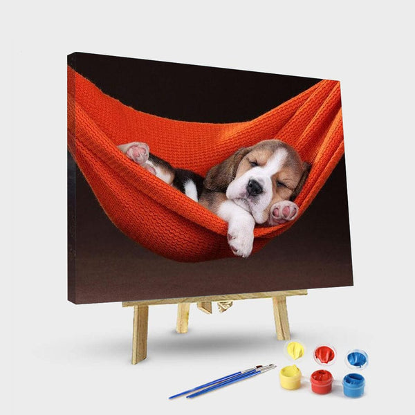 paintingnumberart 16"x20"/40x50cm / Without frame Paint By Numbers Kit – Dog Sleeping in Hammock