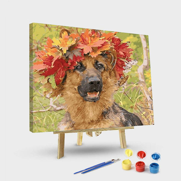 paintingnumberart 16"x20"/40x50cm / Without frame Paint By Numbers Kit – Dog With Decorative Flowers