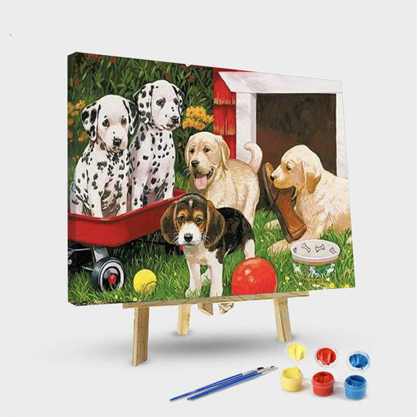 paintingnumberart 16"x20"/40x50cm / Without frame Paint By Numbers Kit – Dogs In Backyard Garden