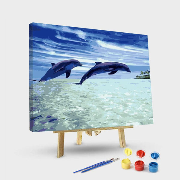 paintingnumberart 16"x20"/40x50cm / Without frame Paint By Numbers Kit – Dolphin Show In The Ocean