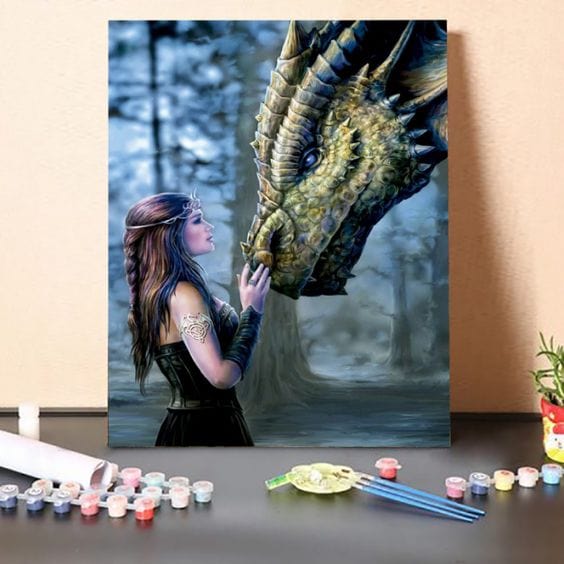 paintingnumberart 16"x20"/40x50cm / Without frame Paint By Numbers Kit-Dragon and Woman🎨🎨🎨