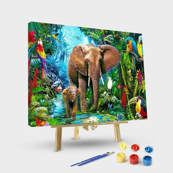 paintingnumberart 16"x20"/40x50cm / Without frame Paint By Numbers Kit – Elephants in The Jungle