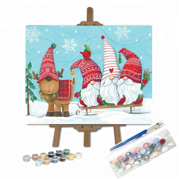 paintingnumberart 16"x20"/40x50cm / Without frame Paint By Numbers Kit-Elf Gnome Trio With Reindeer