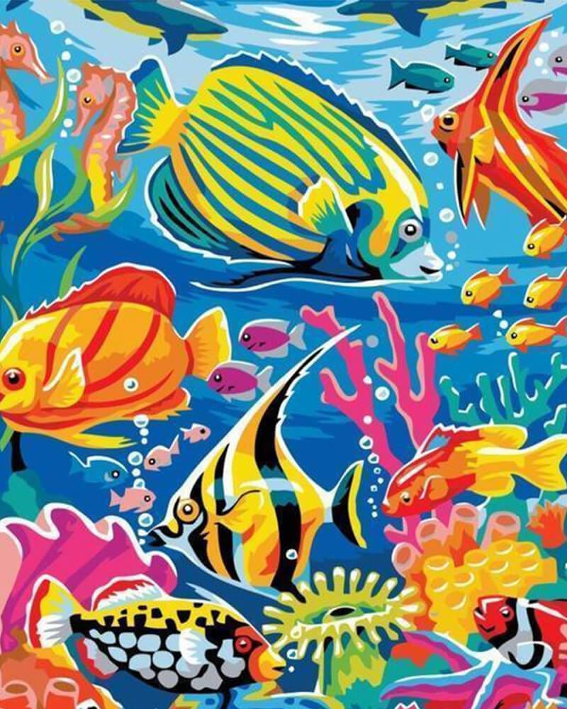 paintingnumberart 16"x20"/40x50cm / Without frame Paint By Numbers Kit-Fish in the Ocean
