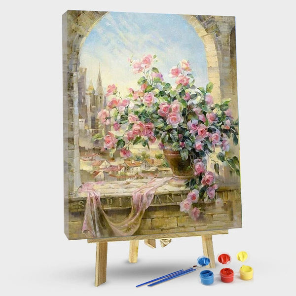 paintingnumberart 16"x20"/40x50cm / Without frame Paint By Numbers Kit –FLOWER VASE ON A BALCONY