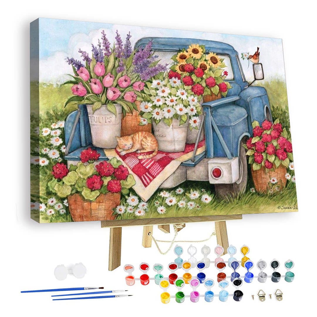 paintingnumberart 16"x20"/40x50cm / Without frame Paint by Numbers Kit – Flowers and Car