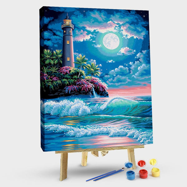 paintingnumberart 16"x20"/40x50cm / Without frame Paint by Numbers Kit-Full Moon & Sea Waves