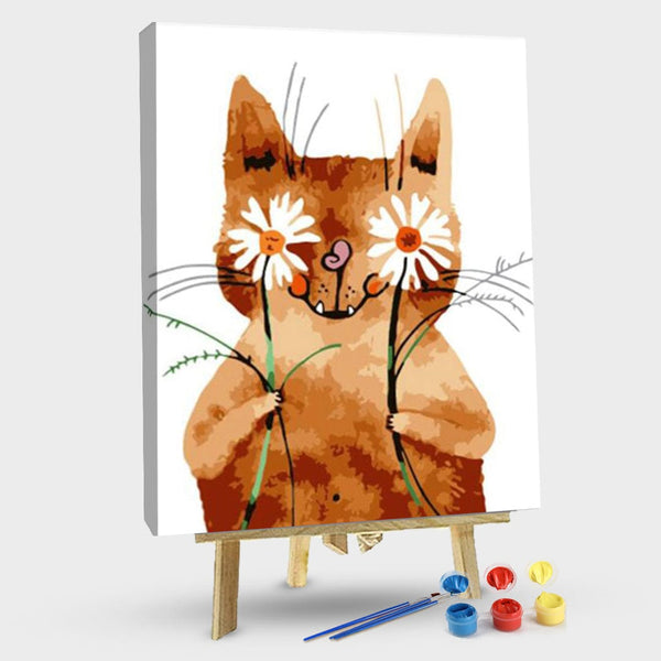 paintingnumberart 16"x20"/40x50cm / Without frame Paint by Numbers Kit-Funny Cat With Daisies