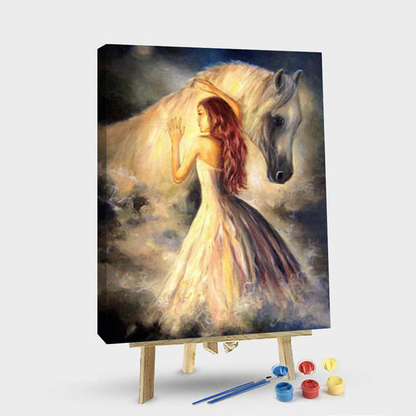 paintingnumberart 16"x20"/40x50cm / Without frame Paint By Numbers Kit – Girls and White Horses