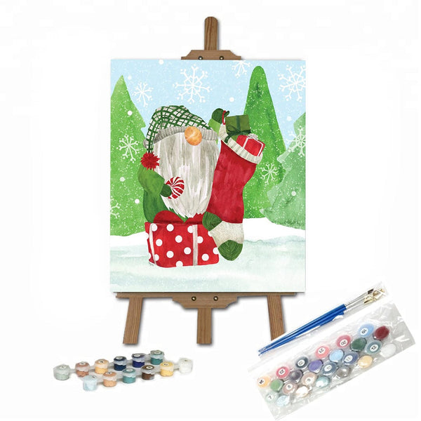 paintingnumberart 16"x20"/40x50cm / Without frame Paint By Numbers Kit-Gnome for Christmas blue IV-Gnome Stocking