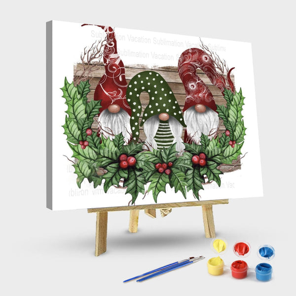 paintingnumberart 16"x20"/40x50cm / Without frame Paint By Numbers Kit-Gnomesin Holly Wreath