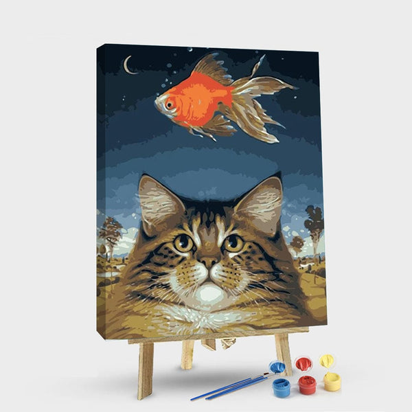 paintingnumberart 16"x20"/40x50cm / Without frame Paint By Numbers Kit – Golden Cat and Fish