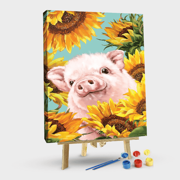 paintingnumberart 16"x20"/40x50cm / Without frame Paint By Numbers Kit-Guardian – Baby Pig With Sunflower