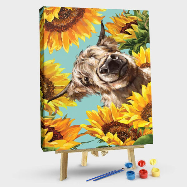paintingnumberart 16"x20"/40x50cm / Without frame Paint By Numbers Kit-Guardian – Highland Cow With Sunflower