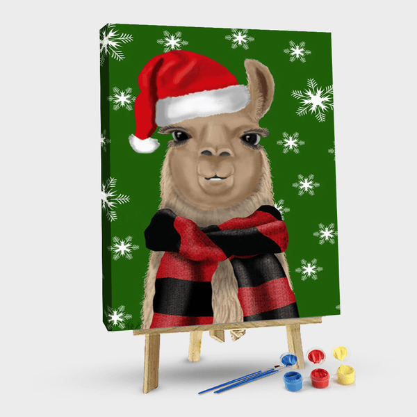 paintingnumberart 16"x20"/40x50cm / Without frame Paint By Numbers Kit-Guardian – Llama, Christmas Hat