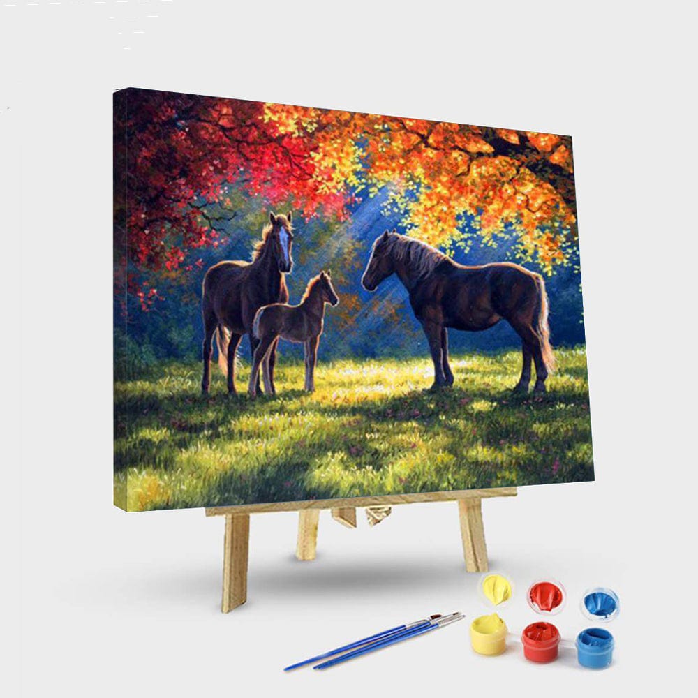 paintingnumberart 16"x20"/40x50cm / Without frame Paint By Numbers Kit – Horse Under Autumn Tree