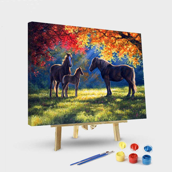 paintingnumberart 16"x20"/40x50cm / Without frame Paint By Numbers Kit – Horse Under Autumn Tree