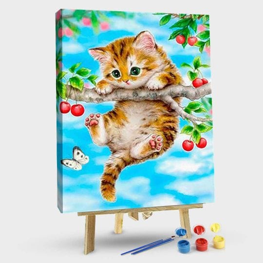 paintingnumberart 16"x20"/40x50cm / Without frame Paint By Numbers Kit – Kitten Hanging on the Tree