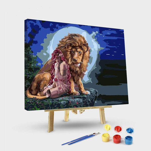 paintingnumberart 16"x20"/40x50cm / Without frame Paint By Numbers Kit – Lion With Girl